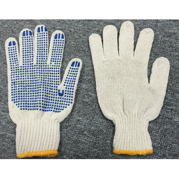 7 Gauge Natural Cotton Blue PVC Dots Glove (SJIE1004)